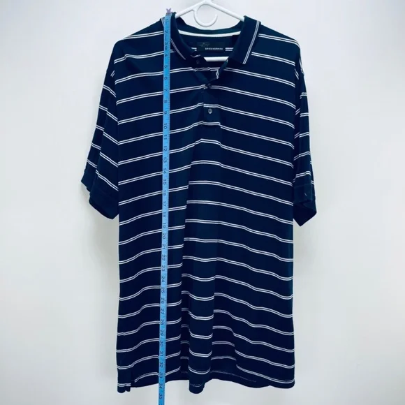 GREG NORMAN Shirt Size L Men's Navy White Striped Collared Button Front Polo - Picture 7 of 8